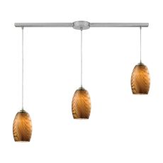 Tidewaters 3 Light Pendant In Satin Nickel And Amber Glass
