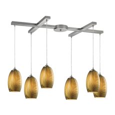Tidewaters 6 Light Pendant In Satin Nickel And Amber Glass