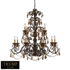 Rochelle 12 Light Chandelier In Weathered Mahogany And Amber Crystal