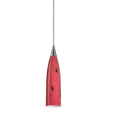 Lungo 1 Light Pendant In Satin Nickel And Fire Red Glass