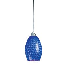 Mulinello 1 Light Led Pendant In Satin Nickel And Sapphire Glass
