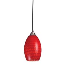 Mulinello 1 Light Pendant In Satin Nickel And Scarlet Red Glass