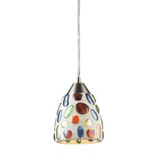 Gemstones 1 Light Pendant In Satin Nickel And Sculpted Multicolor Glass