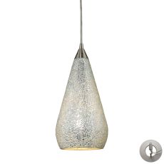 Curvalo 1 Light Pendant In Satin Nickel And Silver Crackle Glass - Includes Recessed Lighting Kit