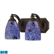 Bath And Spa 2 Light Led Vanity In Aged Bronze And Starburst Blue Glass