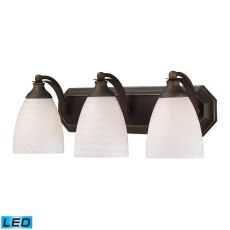 Bath And Spa 3 Light Led Vanity In Aged Bronze And White Swirl Glass