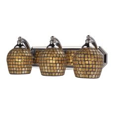 Bath And Spa 3 Light Vanity In Polished Chrome And Gold Leaf Glass