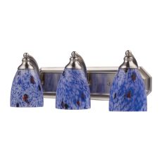 Bath And Spa 3 Light Vanity In Satin Nickel And Starburst Blue Glass