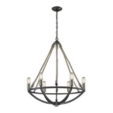 Natural Rope 6 Light Chandelier In Silvered Graphite With Polished Nickel Accents