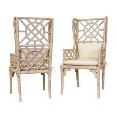 Bamboo Wing Back Chair, Cream