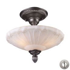 Restoration Flushes 3 Light Semi Flush In Dark Silver And White Antique Glass - Includes Recessed Lighting Kit