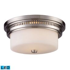 Chadwick 2 Light Led Flushmount In Satin Nickel And White Glass