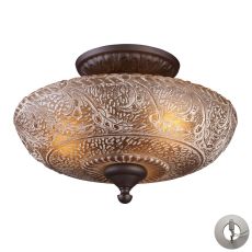 Norwich 3 Light Semi Flush In Oiled Bronze And Amber Glass - Includes Recessed Lighting Kit