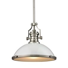 Chadwick 1 Light Pendant In Gloss White And Satin Nickel