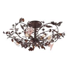 Cristallo Fiore 3 Light Flushmount In Deep Rust With Crystal Florets