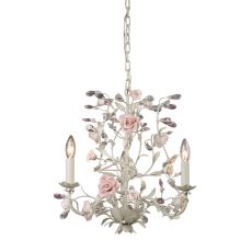 Heritage 3 Light Chandelier In Cream With Pink Porcelain Accents