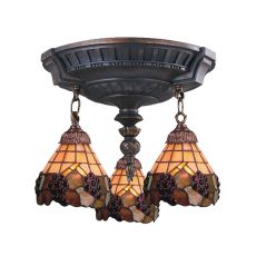 Mix-N-Match 3 Light Semi Flush In Aged Walnut And Stained Glass