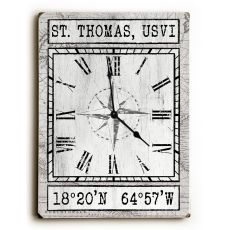 Custom Coordinates Wood Clock - White Vintage Chart