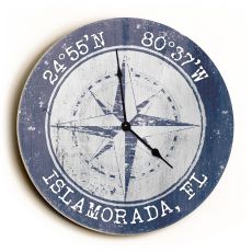 Custom Coordinates Compass Rose Clock - Round Purple