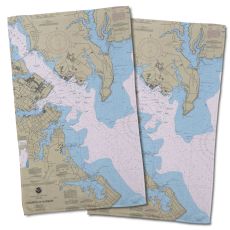 Md: Annapolis Harbor, Md Nautical Chart Hand Towel (Set Of 2)