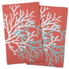 Coral Duo On Coral Hand Towel (Set Of 2)