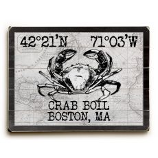 Custom Coordinates Crab Sign - White Vintage Chart - 18"X24"