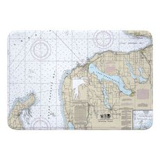 Charlevoix, MI Nautical Chart Memory Foam Bath Mat