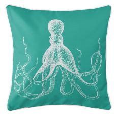 Vintage Octopus Pillow - White On Aqua