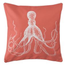 Vintage Octopus Pillow - White On Coral