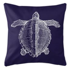 Vintage Sea Turtle Pillow - White On Navy
