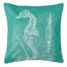 Vintage Seahorse Pillow - White On Aqua