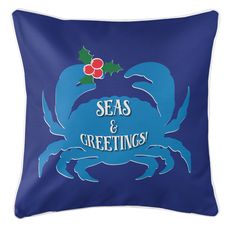 Seas & Greetings Crab Christmas Coastal Pillow - Dark Blue