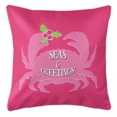 Seas & Greetings Crab Christmas Coastal Pillow - Pink