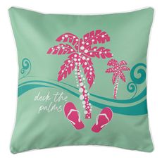 Deck the Palms Coastal Pillow - Pink on Mint