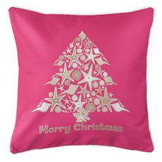 Seashell Christmas Tree Coastal Pillow - Pink