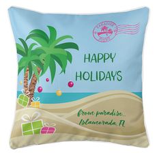 Personalized "Happy Holidays" Tropical Coastal Pillow