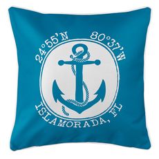 Personalized Coordinates Anchor Coastal Pillow - Blue