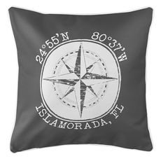 Personalized Coordinates Compass Rose Coastal Pillow - Gray