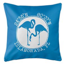 Personalized Coordinates Flamingo Coastal Pillow - Blue