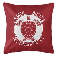 Personalized Coordinates Sea Turtle Coastal Pillow - Red