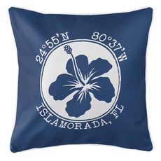 Personalized Coordinates Hibiscus Coastal Pillow - Navy