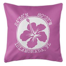 Personalized Coordinates Hibiscus Coastal Pillow - Pink