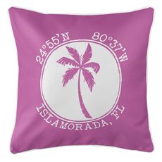 Personalized Coordinates Island Palm Coastal Pillow - Pink