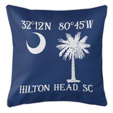 Personalized South Carolina Palm & Crescent Coordinates Coastal Pillow