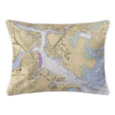 Boston, MA Nautical Chart Lumbar Coastal Pillow