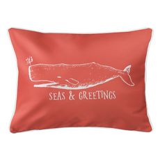 Vintage Whale Christmas Lumbar Coastal Pillow - Coral