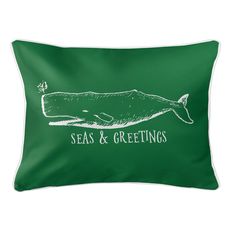 Vintage Whale Christmas Lumbar Coastal Pillow - Green