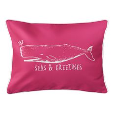 Vintage Whale Christmas Lumbar Coastal Pillow - Pink