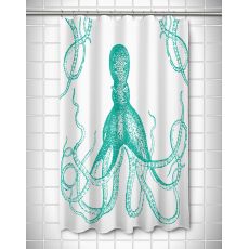 Vintage Octopus Shower Curtain - Aqua On White