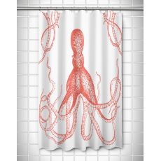 Vintage Octopus Shower Curtain - Coral On White